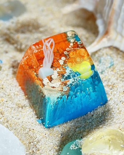 Jellyfish Artisan Keycap Blue Orange Coral R1 SA Profile Custom Sea Creature Keycaps 1U ESC Handmade Gaming Sea Resin Key Cap Cherry MX Switch Compatible Mechanical Keyboard Jellyfish Lover Gift