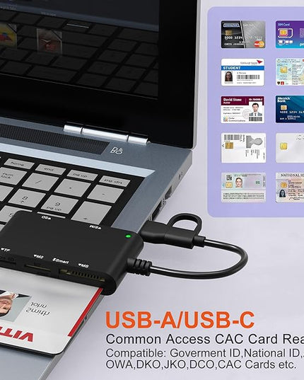 USB C/A SIM Card Adapter Smart Card Reader - 7 in 2 CAC Reader Military & MS Pro Duo/SD/TF/M2/ID/IC/PIV/SIM Card Reader, Memory Stick Pro Duo Adapter CAC Card Reader USB C for Windows, Linux, MacOS