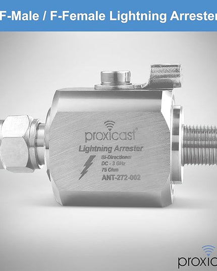 Proxicast Coaxial Lightning Arrester/Suppressor with Male/Female 75 Ohm F Connectors - Pro-Grade Coax Cable Surge Protector for Television (TV) / Satellite Dish Antennas & Cable Internet (ANT-272-002)