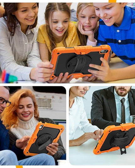timecity for iPad (A16) 11th/ 10th Generation Case 11''/ 10.9 Inch (2025/2022) - Heavy Duty Protective Cover with Screen Protector, Stand, Shoulder Strap & Pencil Holder | Kids-Friendly - Orange