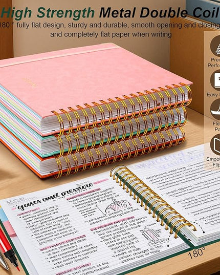Hardcover Spiral Notebook 8.5"x11" Journal Notebook with Tabs and Removable Dividers 300 Pages 5 Subject Notebook College Ruled, Faux Leather Spiral Bound Notebook for Women School Work(Green)