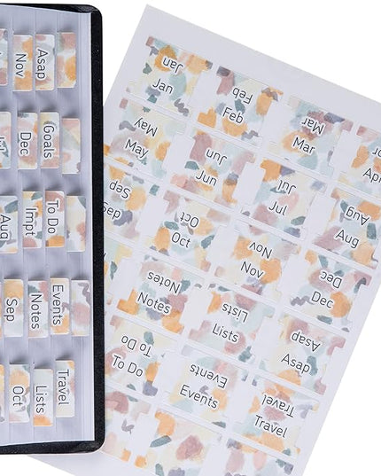 DIVERSEBEE Laminated Planner Monthly Tabs, 24 Peel and Stick Tabs for Notebooks (12 Month Tabs and 4 Blank Tabs), Calendar Monthly Tab Stickers for Planners, Monthly Dividers (Mist) DB117