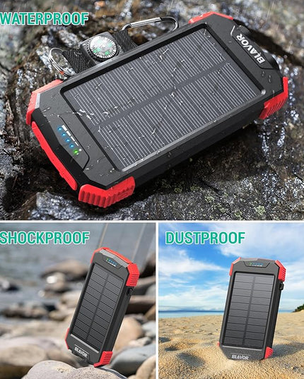 BLAVOR Solar Power Bank 10,000mAh, Portable Wireless Charger, 20W Fast Charging External Battery Pack with USB C for Cell Phones, Solar Panel Charging with Dual Flashlight for Camping