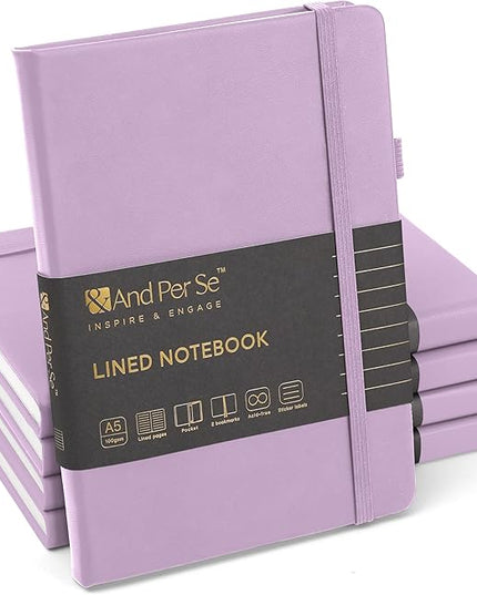 &And Per Se Lined Journal Notebook (5 Packs), 160 Pages, A5 5.7 x 8 inches College Ruled Thick Paper Notebook Journals for Writing, Hardcover Notebooks for Women Men Office School (Lavender)