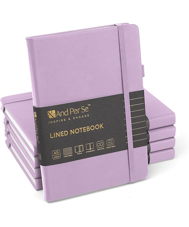 &And Per Se Lined Journal Notebook (5 Packs), 160 Pages, A5 5.7 x 8 inches College Ruled Thick Paper Notebook Journals for Writing, Hardcover Notebooks for Women Men Office School (Lavender)
