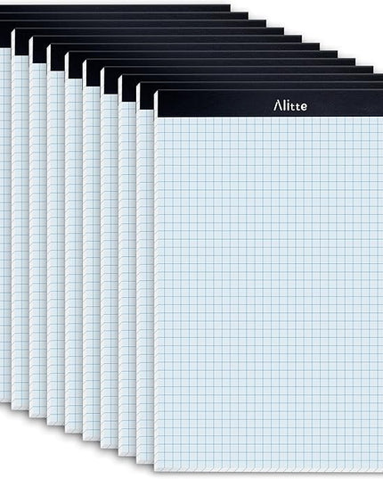 Alitte Graph Paper Pad, Pack of 12, White Letter Size - 4x4 Quad Grid Paper, Easy-Tear Perforations, 8.5 x 11 Cardboard Backing - Graph Notepads for School, Office -50 Sheets per Pad