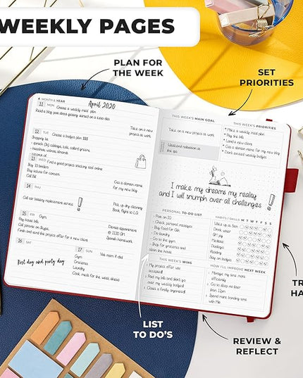 Clever Fox Planner Premium Edition – Undated Luxurious Weekly & Monthly Planner to Increase Productivity and Hit Your Goals – Organizer – Start Anytime, A5, Lasts 1 Year, Red (Weekly)