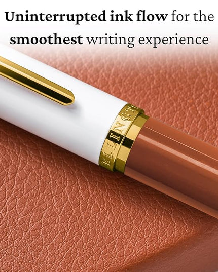 Ellington Pens Luxury Fountain Pen Set - Smooth Fine Nib - Includes 3 Ink Cartridges, Refillable Ink Converter, Gift Box - Fountain Pens For Writing, Calligraphy, Journaling, Sketching (Ivory Suede)