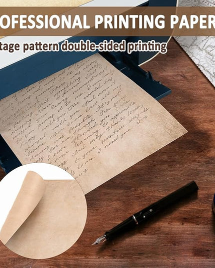 Tlenpo 128PCS Vintage Paper 8.5 x 11 in Double-sided Aged Paper for Writing Letter writing Paper, Decorative Printer Paper for Invitation, Resume, Diploma, Art, Certificate Antique, 8 Designs