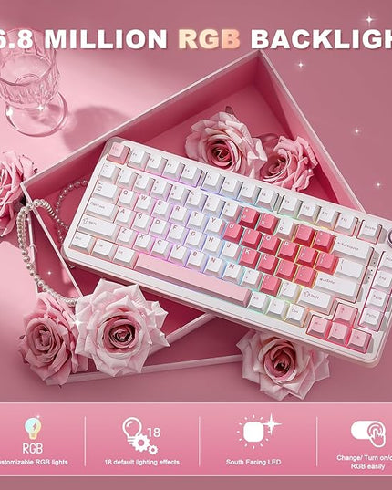 YUNZII B75 PRO Wireless Mechanical Keyboard,75% Layout with Knob,Hot Swap Gasket Structure,Creamy Pre-lubed Switches,RGB Backlit,Bluetooth/Type-C/2.4G for Win/Mac (White, Cocoa Cream V2 Switch)