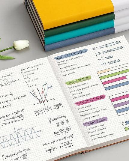 AHGXG Graph Paper Notebook - Grid Paper Notebook Large A4 8.5''×11'', 320 Pages Thick Journal, 100gsm Thick Graph Paper, Leather Softcover, Inner Pocket - Cyan