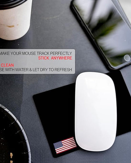 Mouse Pad Adhesive Bottom - Sticks to Any Surface - Portable - Webcam Covers and Screen Cleaner Included (USA Flag)