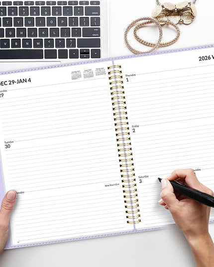 SUNEE 2026 Planner, Weekly and Monthly Calendar Planner 9"x11.2"- 12 Month (January 2026 - December 2026), Vegan Leather Cover, Pocket, Bookmark, Notes, Monthly Tab, Purple
