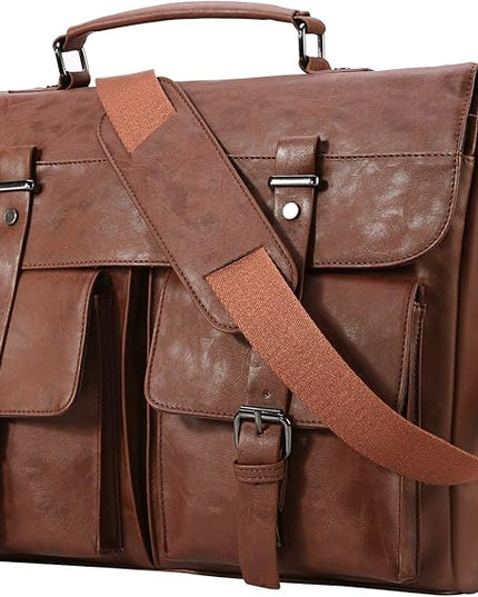 Leather Messenger Bag for Men,15.6 Inch Vintage Laptop Bag Briefcase Satchel