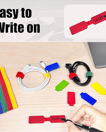 80 Pack Reusable Cable Labels & Cord Organizer Kit - 40 Color-Coded Write-On Wire Tags with Dual-Tip Marker + 40 Ties for Home Office Electronics Management, Cable Tags, Cord Labels, Wire Label