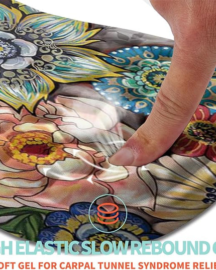 Ergonomic Mouse Pad Wrist Support with Memory Foam Massage Bulge, Carpal Tunnel Pain Relief Mousepad Wrist Rest for Mouse(12x8 inch, Blooming)