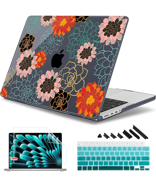 May Chen Case for MacBook Pro 14 inch, Models A2442 A2779 A2918 A2992 A3401 A3185 A3112 A3434, M1 M2 M3 M4 M5 Chip (2021-2025 Release), Plastic Hard Shell Case with Keyboard Cover, Flower