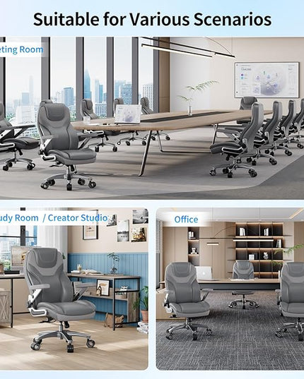 Big and Tall Office Chair with 5D Arms, 600lbs Fabric & PU Leather Heavy Duty Desk Chair, Adjustable Lumbar Support & Height, Tilt Function, High Back Ergonomic Executive Computer Chair
