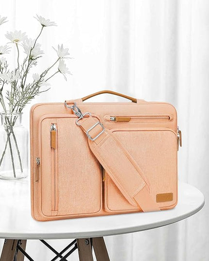 MOSISO 360 Protective Laptop Shoulder Bag,15-15.6 inch Computer Bags Compatible with MacBook Pro 16 inch, HP, Dell, Lenovo, Asus Notebook,Side Open Messenger Bag with 4 Zipper Pockets, Pastel Orange