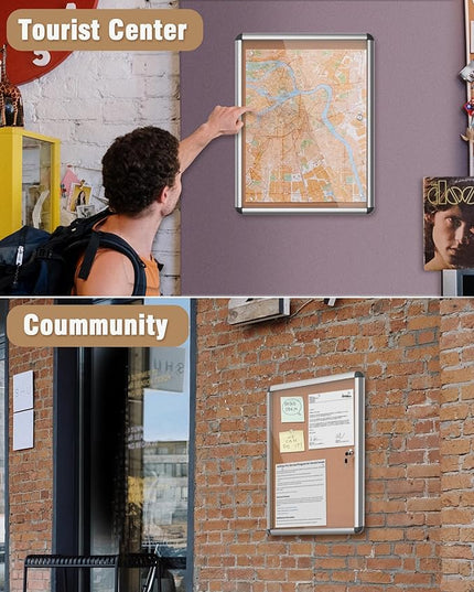 Mifuro 26"x20" Enclosed Bulletin Board, Lockable Weather-Resistant Aluminum Cork Noticeboard for School & Office, Silver Frame w/Cork