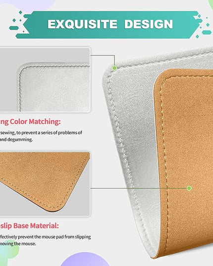 Mouse Pad, PU Mouse Pad，Leather Mouse Pad with Stitched Edge Micro-Fiber Base with Non-Slip Waterproof，Mouse Pad for Computers，Laptop, 8x11Inch (Silver)