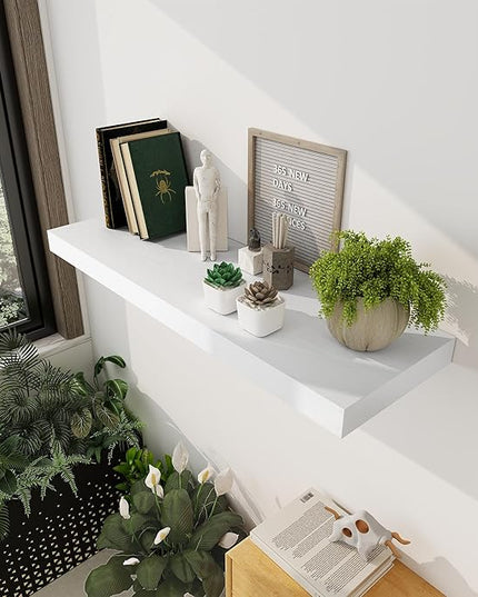 White Floating Shelves 36 Inch Long, 12 Inch Deep Floating Shelves for Wall, 36 x 12 Shelves for Wall Storage & Display, 2" Thick Floating Shelf for Bathroom, Living Room, Bedroom, Set of 2