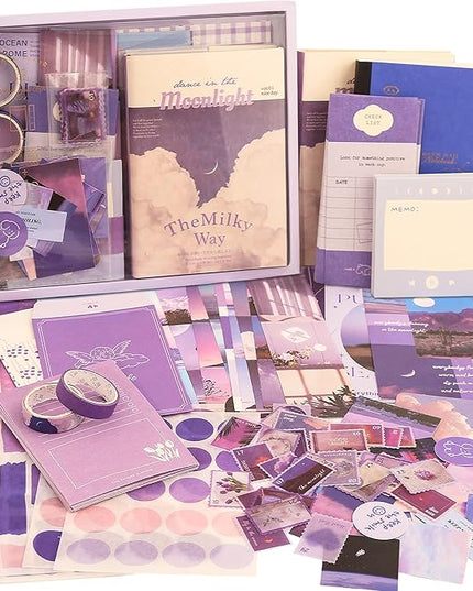 348 Pcs Scrapbooking Supplies Kit, Vintage Aesthetic Scrapbook Kit for Bullet Junk Journal, Stationery, A6 Grid Notebook, DIY Journaling Supplies, Birthday Craft Gift for Teen Girl Kid Women