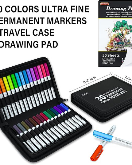 Shuttle Art Permanent Markers, 30 Assorted Colors Ultra Fine Point Permanent Marker Packed in Travel Case, Ideal Colored Markers Set for Adults Coloring Doodling on Plastic, Glass, Gift for Teens