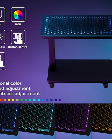 EUREKA ERGONOMIC Height Adjustable Computer Tower Stand, Illuminated Glass Panel PC Stand w/RGB Lights, 2-Tier CPU Holder Cart Under Desk, PC Floor Stand for Office Gaming, APP Control