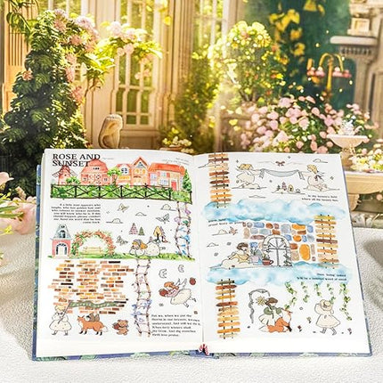 MiyouLuna 6 Rolls Garden Path PET Scrapbook Tapes, Landscaping Tape with Fence, Vines, Brick & Ladder Designs for Journaling & Scrapbook Supplies, Includes Decorative Clip