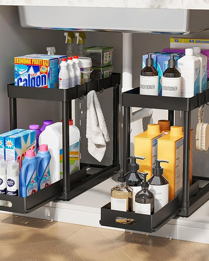 2 Pack Pull-Out Storage Organizers, Under Sink Organizer and Storage for Bathroom & Kitchen,Multi-Purpose Under Cabinet Organizers and storage Black