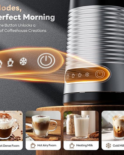 AROMASTER Milk Frother, 4 IN 1 Electric Milk Frother and Steamer for Coffee, Lattes, Cappuccinos, Automatic Hot Dense/Airy Foam & Cold Foam Maker, Ideal for Home, Kitchen and Office Daily Use