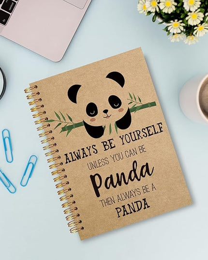 VNWEK Cute Panda Always Be Yourself Unless You Can Be a Panda Spiral Notebook Journal 5.5 x 8.3 inches,Panda Themed Lined Hardcover Spiral Notebook,Gifts for Panda Lovers kraft paper