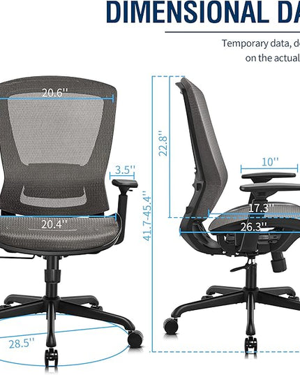ELABEST T96 Mesh Office Chair,Ergonomic Computer Desk Chair,Sturdy Task Chair- Adjustable Lumbar Support & Armrests,Tilt Function,Comfort Wide Seat,Swivel Home Office Chair