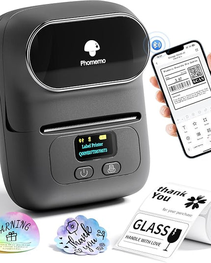 Phomemo M110 Thermal Label Makers- Barcode Label Printer Bluetooth Label Maker Portable Printer for Small Business, Address, Logo, Clothing, Mailing, Sticker Printers for Phone & PC, Gray