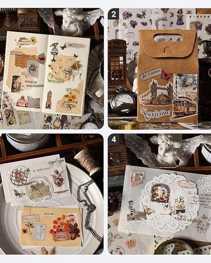 SIBLYMONA Vintage Stickers Pack, 50 Sheets Over 500 Pcs Art Stickers for Journaling, Scrapbooking Supplies and Junk Journal Bullet Journal Deco & Collage Kit Planner Accessories (Letter)