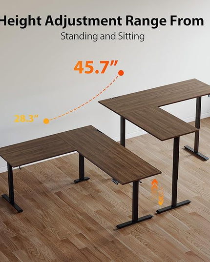 Agilestic L Shaped Standing Desk Adjustable Height, Electric Corner Standing Desk, 63 x 55 inch Sit Stand Computer Table with Splice Board, Dark Walnut