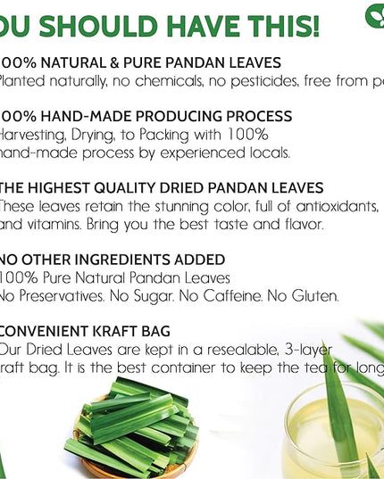 FreshDrinkUS, Premium 2oz Natural Pandan Leaves Dried, 100% Pure Dried Pandan Leaves, Pandan Leaf Tea, No Additives, No Caffeine, Vegan (2 oz Dried Leaves)