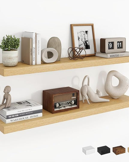 Dreamland 36Inch Floating Shelves for Wall, Rustic Wooden Floating Shelves for Bathroom|Bedroom|Kitchen, 2 Pack Deep Wall Mounted Book Shelf, Wood Storage Display Shelf for Home Decor, Oak