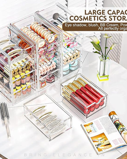 Acrylic Desk Organizers And Accessories With 13 Drawers, Office Desktop Drawers, Plastic Makeup Organizer Containers Bins With Drawers Desk Organization, Bathroom Organizers Storage Case Box Cube