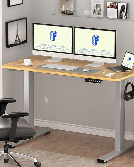 FLEXISPOT EN1 One-Piece Adjustable Stand Up Workstation 60 x 24 Inches Electric Standing Desk (Silver Frame + 60 Inches Natural Top, 2 Packages)