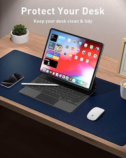 Aothia Leather Desk Pad Protector, Mouse Pad, Office Desk Mat, Non-Slip PU Leather Desk Blotter, Laptop Desk Pad, Waterproof Desk Writing Pad for Office and Home(Dark Blue,31.5" x 15.7")