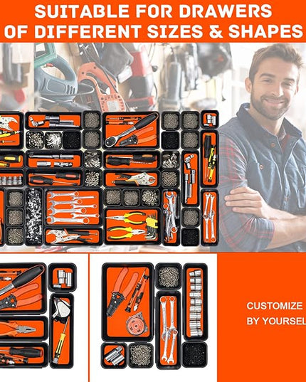 Tool Box Organizer, Tool Drawer Organizer Tray Divider, Toolbox Organization, Garage Tool Organizers and Storage, Tool Box Accessories for Rolling Tool Chest Cabinet (Orange (47PCS))