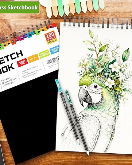 Soucolor 9" x 12" Sketch Book, 100 Sheets Top Spiral Bound Sketchbook with Acid-Free 68lb/100gsm Drawing Paper, Art Sketch Pad for Kids, Adults & Artist, Professional Art Supplies for Beginners