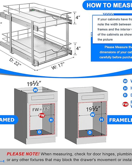 WelFurGeer 2-Tier Kitchen Cabinet Pullout Shelf and Drawer Organizer, Soft Close Pantry Pull Out Shelves, Heavy Duty Pull Out Cabinet Organizer with Shelf Liner for Kitchen Cabinets, Pantry Storage