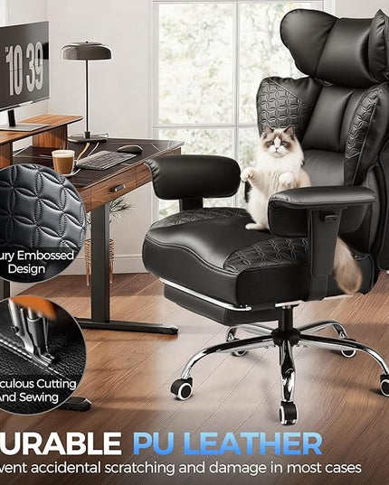 COMHOMA Big and Tall Office Chair 400LBS Heavy Duty Gaming Chair with Deluxe Embossing Leather High Back Wider Ergonomic Computer Chair with Foot Rest 150°Reclining Pocket Spring Lumbar Support