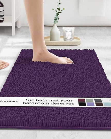 MAYSHINE Plush Shaggy Chenille Bath Mat | Extra Soft, Super Absorbent, Non-Slip Bathroom Rug | Fluffy Microfiber, Area Rug Sets for Bathroom Floor, Kitchen, Living Room | 32"x20" | Plum