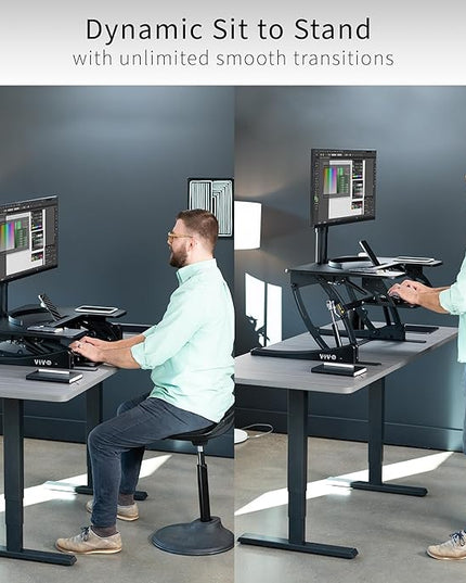 VIVO 32 inch Height Adjustable Stand Up Desk Converter, V Series, Quick Sit to Stand Tabletop Dual Monitor Riser Workstation, Black, DESK-V000VS