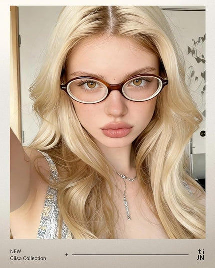 TIJN Olisa Blue Light Blocking Glasses for Women Men,Oval Glasses Frame Bluelight Glasses for Gaming/Computer/Screen