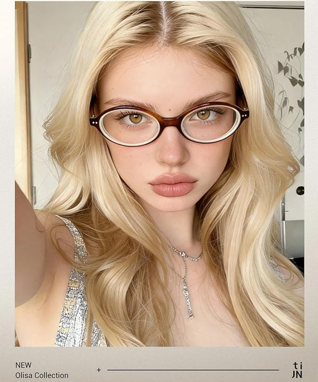 TIJN Olisa Blue Light Blocking Glasses for Women Men,Oval Glasses Frame Bluelight Glasses for Gaming/Computer/Screen
